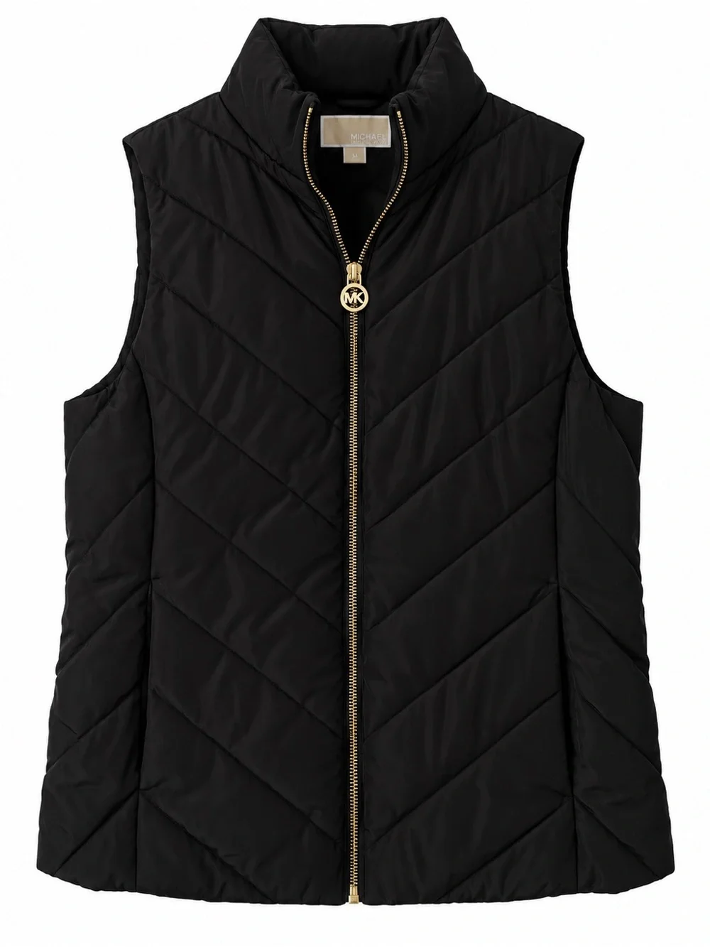 Michael Kors Black Quilted Puffer Vest with Gold Zip